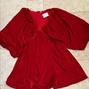 Red Velvet Dress with Flowing Sleeves